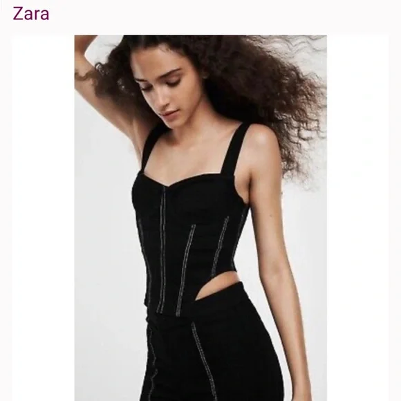 Zara Black Top with White Stitching - Picture 2 of 16